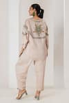 Shop_Saahiil Kapoor_Beige Linen, Satin Embroidery V-neck Champagne Tunic And Pant Set _at_Aza_Fashions