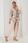 Buy_Saahiil Kapoor_Beige Linen, Satin Embroidery V-neck Champagne Tunic And Pant Set _Online_at_Aza_Fashions