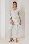 Shop_Saahiil Kapoor_Mint Linen, Satin Embroidery V-neck Floral Top And Pant Set _Online_at_Aza_Fashions