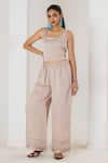 Saahiil Kapoor_Beige Linen, Satin Embroidery Round Neck Champagne Jacket Set _Online_at_Aza_Fashions