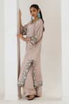 Shop_Saahiil Kapoor_Beige Linen, Satin Embroidery Round Neck Champagne Jacket Set _at_Aza_Fashions