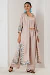Shop_Saahiil Kapoor_Beige Linen, Satin Embroidery Round Neck Champagne Jacket Set _Online_at_Aza_Fashions