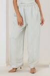 Buy_Saahiil Kapoor_Mint Linen, Satin Embroidery Square , Round Crop Top Pant Set _Online_at_Aza_Fashions