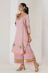 Saahiil Kapoor_Pink Linen, Satin Embroidery V-neck Dusty Rose Kurta And Pant Set _Online_at_Aza_Fashions