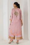 Shop_Saahiil Kapoor_Pink Linen, Satin Embroidery V-neck Dusty Rose Kurta And Pant Set _at_Aza_Fashions