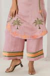 Buy_Saahiil Kapoor_Pink Linen, Satin Embroidery V-neck Dusty Rose Kurta And Pant Set 