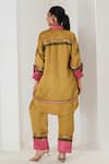 Shop_Saahiil Kapoor_Mustard Linen, Satin Embroidery Collared Shirt And Pant Set _at_Aza_Fashions