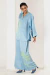 Buy_Saahiil Kapoor_Sky Blue Linen, Satin Embroidery V-neck Designer Top And Pant Set _Online_at_Aza_Fashions