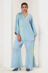 Shop_Saahiil Kapoor_Sky Blue Linen, Satin Embroidery V-neck Designer Top And Pant Set _Online_at_Aza_Fashions