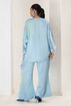 Shop_Saahiil Kapoor_Sky Blue Linen, Satin Embroidery V-neck Designer Top And Pant Set _at_Aza_Fashions