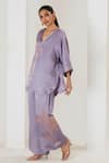 Buy_Saahiil Kapoor_Lilac Linen, Satin Embroidery V-neck Top And Pant Set _Online_at_Aza_Fashions
