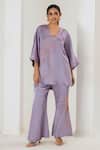 Shop_Saahiil Kapoor_Lilac Linen, Satin Embroidery V-neck Top And Pant Set _Online_at_Aza_Fashions