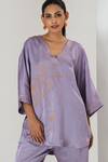 Buy_Saahiil Kapoor_Lilac Linen, Satin Embroidery V-neck Top And Pant Set 