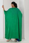 Shop_Saahiil Kapoor_Blue Silk Embroidery Round Neck Two Tone Kaftan  _at_Aza_Fashions