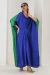 Buy_Saahiil Kapoor_Blue Silk Embroidery Round Neck Two Tone Kaftan  _at_Aza_Fashions