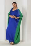 Saahiil Kapoor_Blue Silk Embroidery Round Neck Two Tone Kaftan  _at_Aza_Fashions