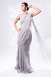 Dajwaree_Gray Georgette, Silk Sequins, Embroidery Round Grey Designer Saree And Blouse Set _Online_at_Aza_Fashions