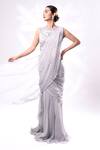 Shop_Dajwaree_Gray Georgette, Silk Sequins, Embroidery Round Grey Designer Saree And Blouse Set _Online_at_Aza_Fashions