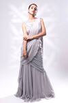 Buy_Dajwaree_Gray Georgette, Silk Sequins, Embroidery Round Grey Designer Saree And Blouse Set _at_Aza_Fashions