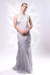 Buy_Dajwaree_Gray Georgette, Silk Sequins, Embroidery Round Grey Designer Saree And Blouse Set 