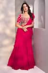 Buy_Dajwaree_Pink Georgette Embroidery, Sequins Round Neck Designer Saree Set _at_Aza_Fashions