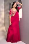 Buy_Dajwaree_Pink Georgette Embroidery, Sequins Round Neck Designer Saree Set _Online_at_Aza_Fashions