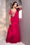 Shop_Dajwaree_Pink Georgette Embroidery, Sequins Round Neck Designer Saree Set _Online_at_Aza_Fashions