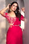Buy_Dajwaree_Pink Georgette Embroidery, Sequins Round Neck Designer Saree Set 