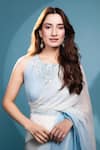 Dajwaree_Blue Organza, Silk Embroidery Round Neck Designer Saree Set _Online_at_Aza_Fashions