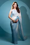 Buy_Dajwaree_Blue Organza, Silk Embroidery Round Neck Designer Saree Set _at_Aza_Fashions