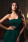 Buy_Dajwaree_Green Georgette Beads Round Neck Pre-draped Saree Set _Online_at_Aza_Fashions