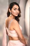 Shop_Dajwaree_Pink Satin, Georgette Round Neck Designer Pre-draped Skirt Saree Set _at_Aza_Fashions