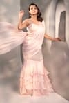 Buy_Dajwaree_Pink Satin, Georgette Round Neck Designer Pre-draped Skirt Saree Set _at_Aza_Fashions