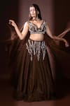 Buy_Dajwaree_Brown Organza Beads, Sequins, Embroidery V-neck Designer Lehenga Set 