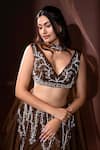 Shop_Dajwaree_Brown Organza Beads, Sequins, Embroidery V-neck Designer Lehenga Set 
