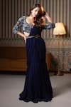 Shop_Dajwaree_Navy Georgette Embroidery, Sequins Round Neck Designer Blue Saree Set _at_Aza_Fashions