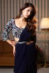 Shop_Dajwaree_Navy Georgette Embroidery, Sequins Round Neck Designer Blue Saree Set 
