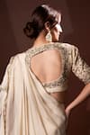 Shop_Dajwaree_White Organza, Silk Embroidery, Sequins V-neck Designer Nargis Saree Set _at_Aza_Fashions