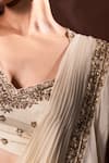 Dajwaree_White Organza, Silk Embroidery, Sequins V-neck Designer Nargis Saree Set _at_Aza_Fashions