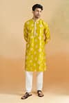Arihant Rai Sinha_Mustard Cotton Embroidery, Sequins Thread Work Kurta Set _Online_at_Aza_Fashions