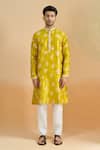 Buy_Arihant Rai Sinha_Mustard Cotton Embroidery, Sequins Thread Work Kurta Set _Online_at_Aza_Fashions