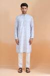 Arihant Rai Sinha_Gray Cotton Embroidery Grey Thread And Sequin Printed Kurta Set _at_Aza_Fashions