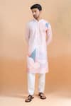 Buy_Arihant Rai Sinha_Peach Cotton Digital Print Kurta And Cream Pant Set _Online_at_Aza_Fashions
