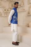 Courtyard By Abhi_Blue Lycra Embroidery Handcrafted Nehru Jacket And Kurta Set _at_Aza_Fashions