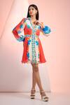 Buy_Mandira Wirk Resort_Red Chiffon V-neck Printed Short Dress _at_Aza_Fashions