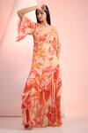 Buy_Mandira Wirk Resort_Orange Chiffon V-neck Printed Dress _at_Aza_Fashions