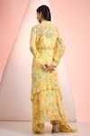 Shop_Mandira Wirk Resort_Yellow Chiffon Lace High Neck Printed Dress _at_Aza_Fashions