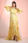 Buy_Mandira Wirk Resort_Yellow Chiffon Lace High Neck Printed Dress _at_Aza_Fashions
