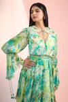 Mandira Wirk Resort_Green Chiffon Tassels, Embroidery Keyhole Neck Printed Dress _Online_at_Aza_Fashions