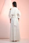Shop_Mandira Wirk Resort_Off White Chiffon V-neck Solid Dress _at_Aza_Fashions